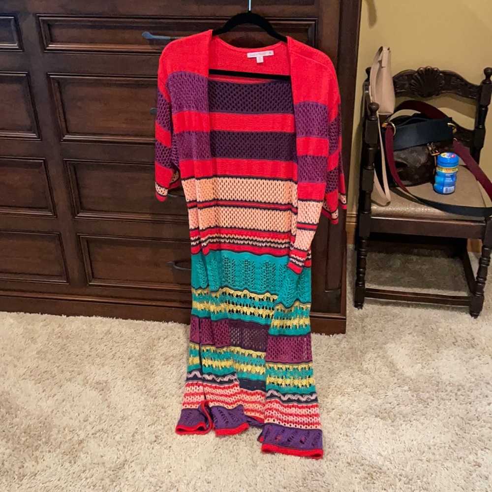 Long multi colored loose knit sweater